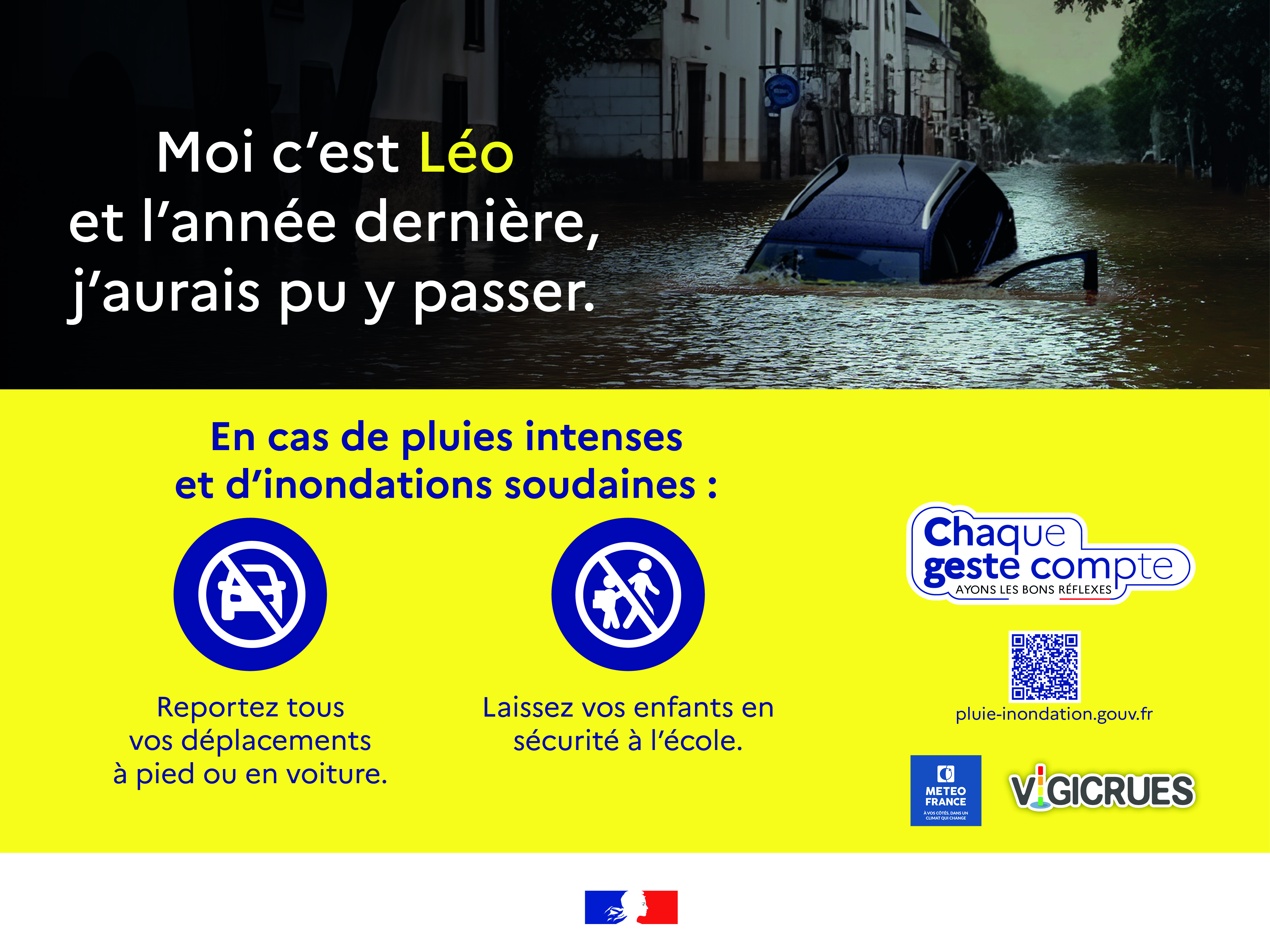 Affiche de la campagne de prévention des pluies intenses ou inondations soudaines.